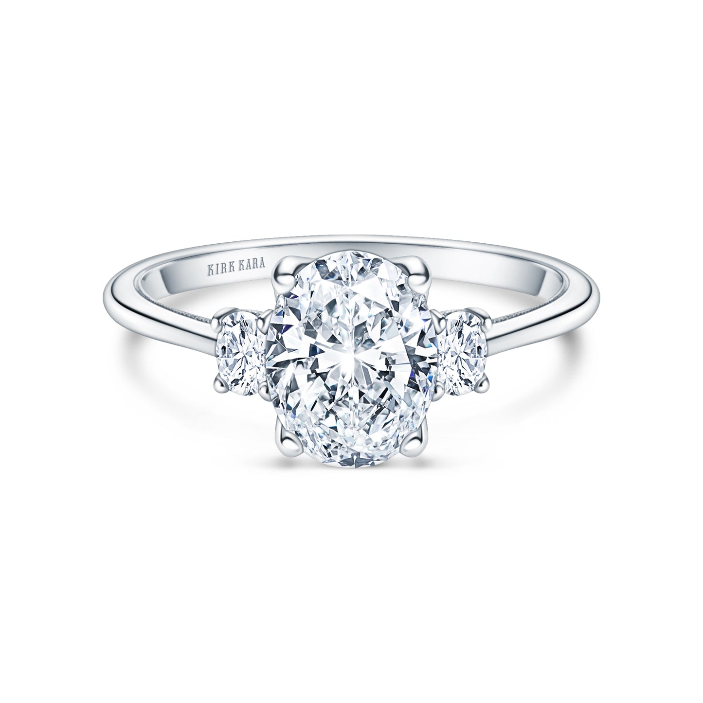 Three Stone Oval Side Stone Diamond Engagement Ring