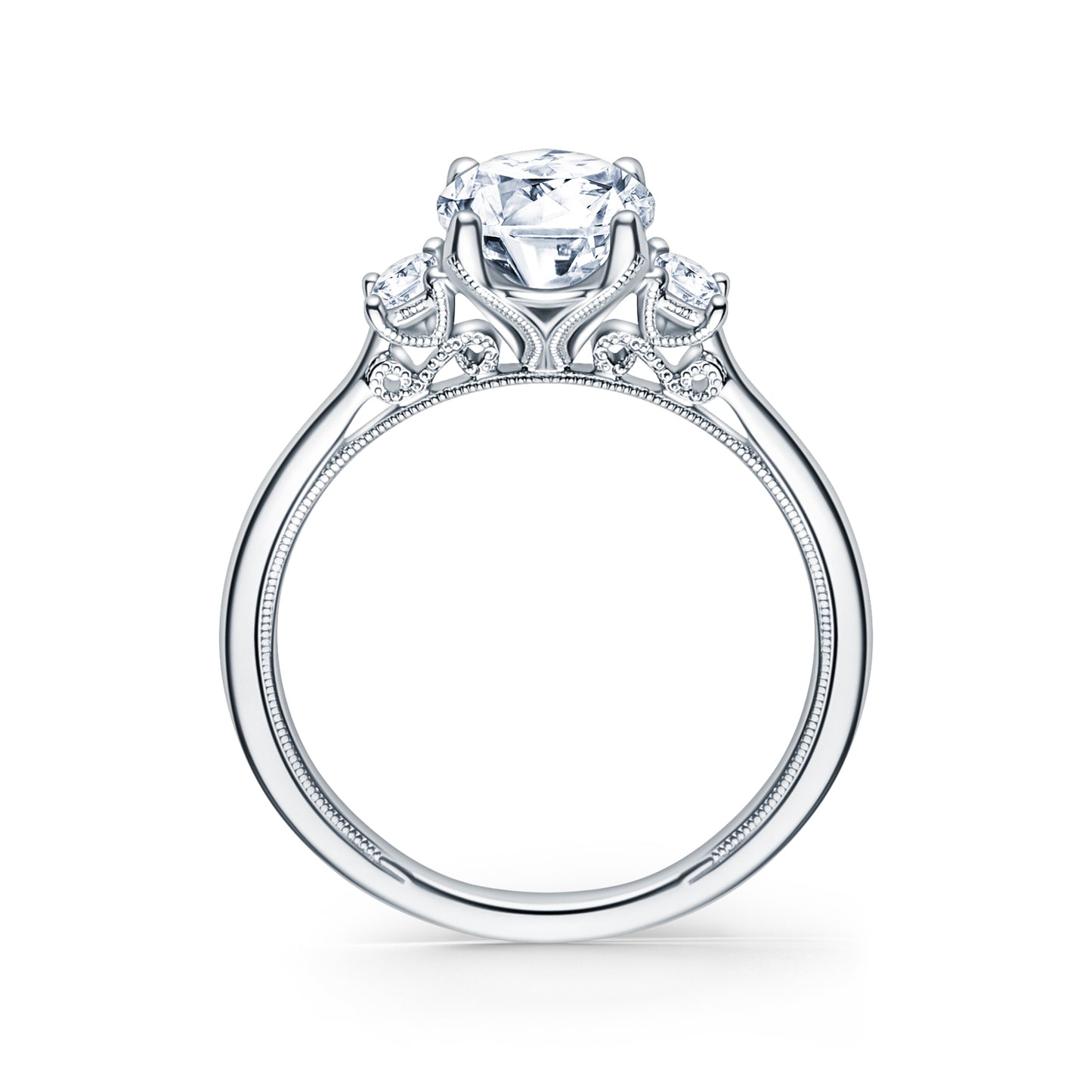 Three Stone Oval Side Stone Diamond Engagement Ring
