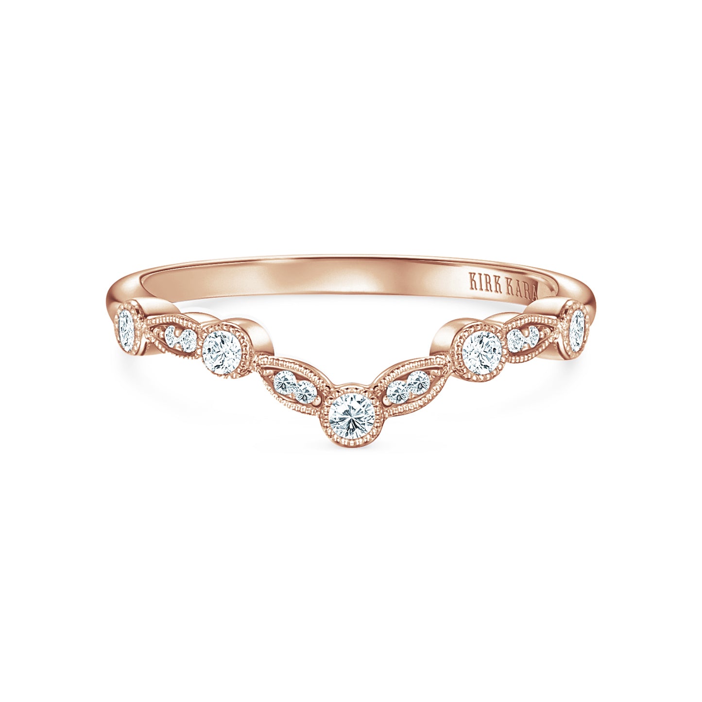 Boho V Milgrain Diamond Wedding Band