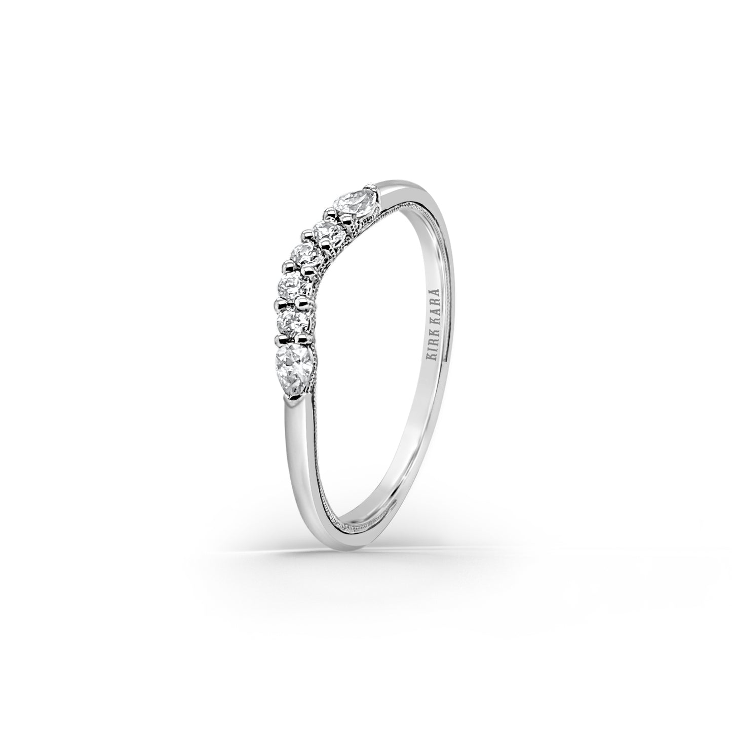 Contoured Pear Round Milgrain Diamond Wedding Band