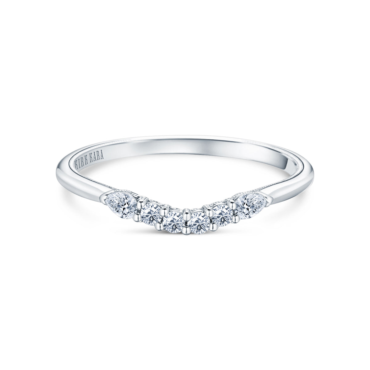 Contoured Pear Round Milgrain Diamond Wedding Band – Kirk Kara