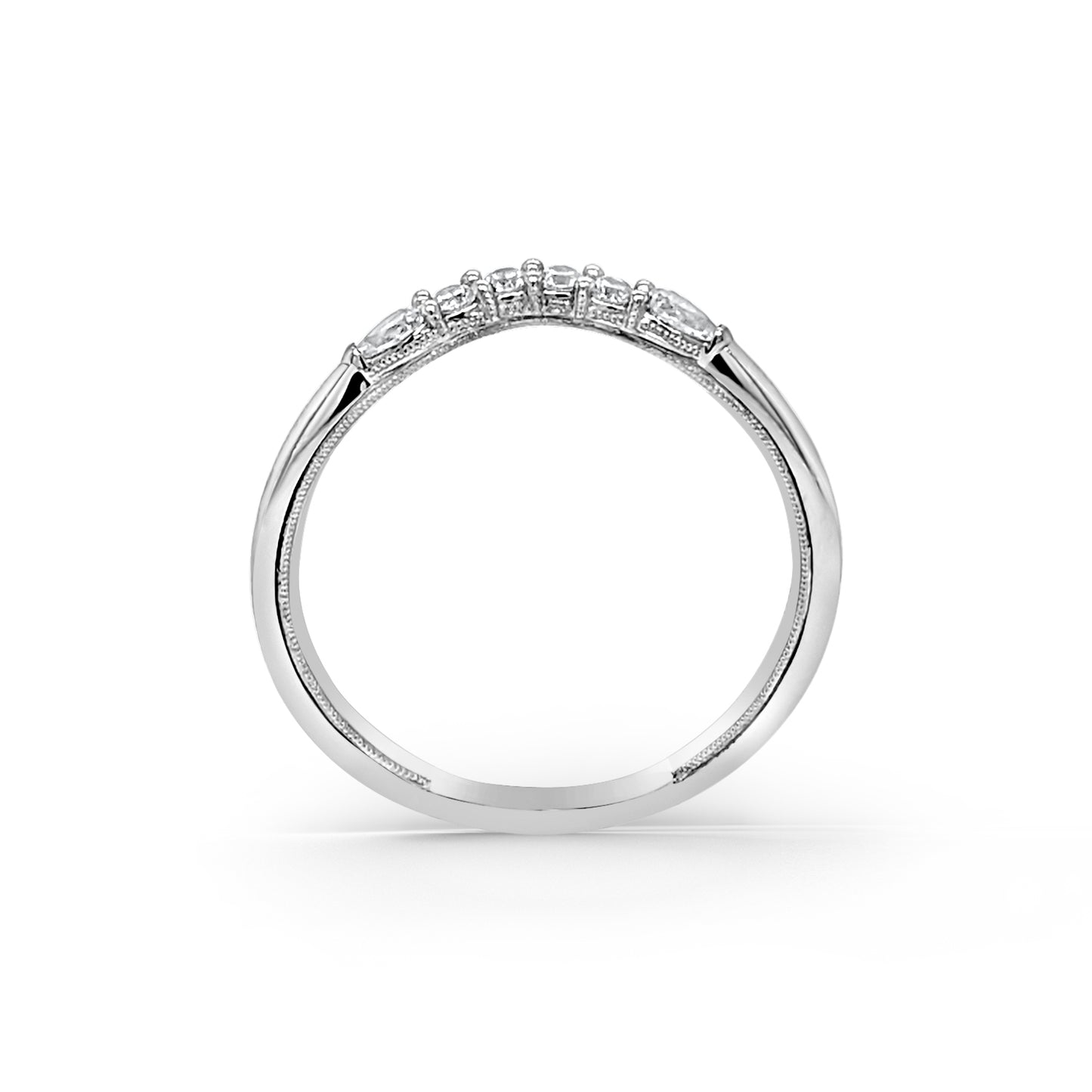 Contoured Pear Round Milgrain Diamond Wedding Band