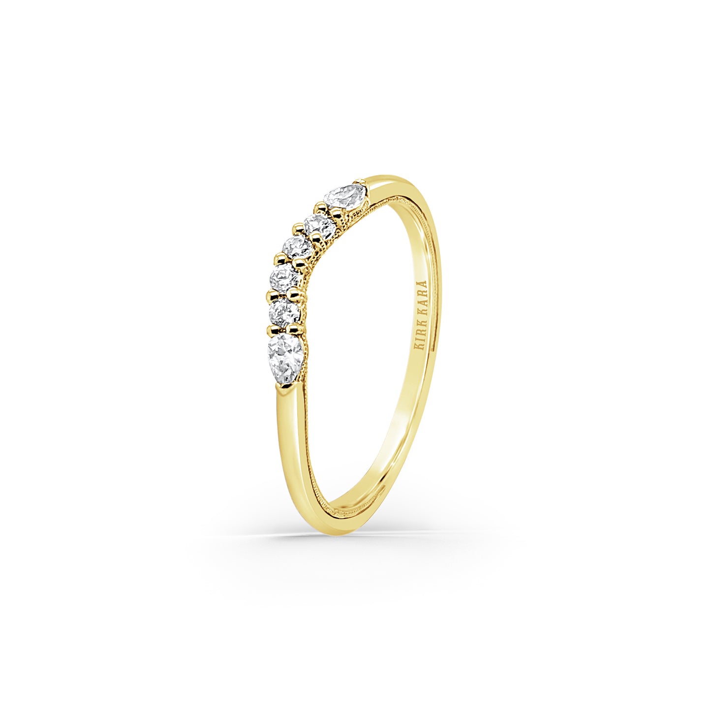 Contoured Pear Round Milgrain Diamond Wedding Band