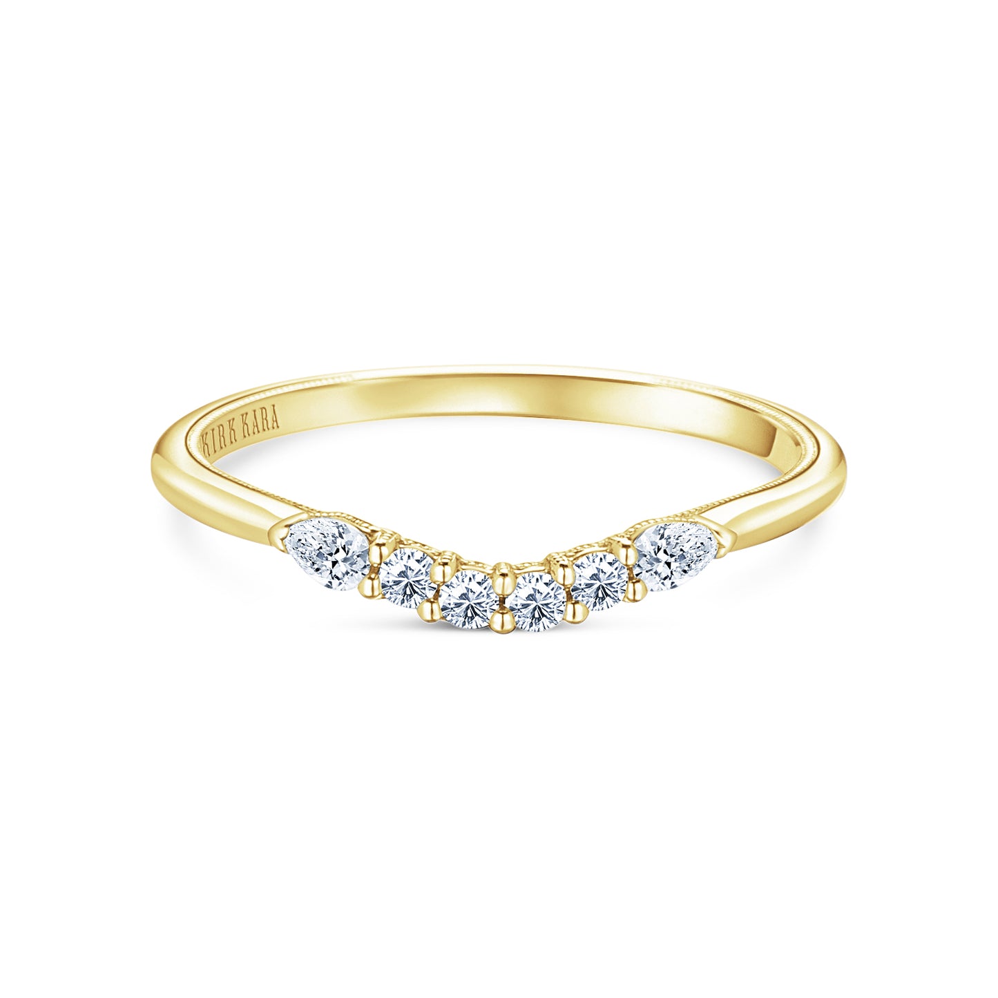 Contoured Pear Round Milgrain Diamond Wedding Band