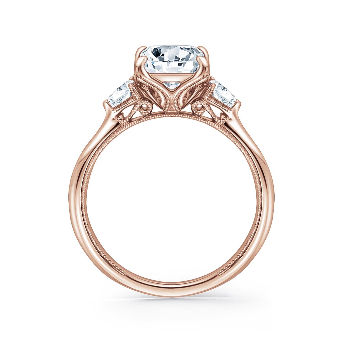 Three Stone Trillion Side Stone Diamond Engagement Ring