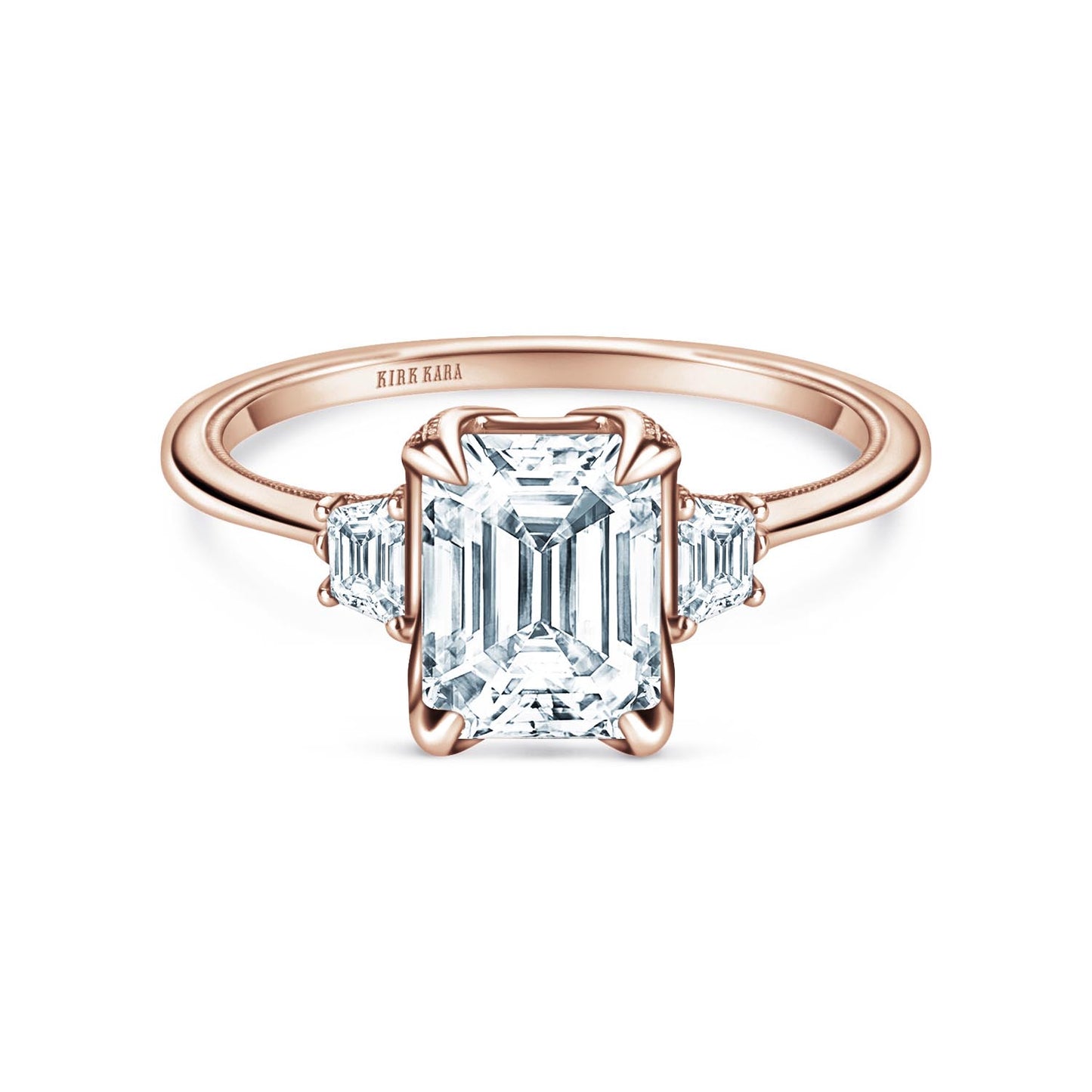 Three Stone Trapezoid Side Stone Diamond Engagement Ring