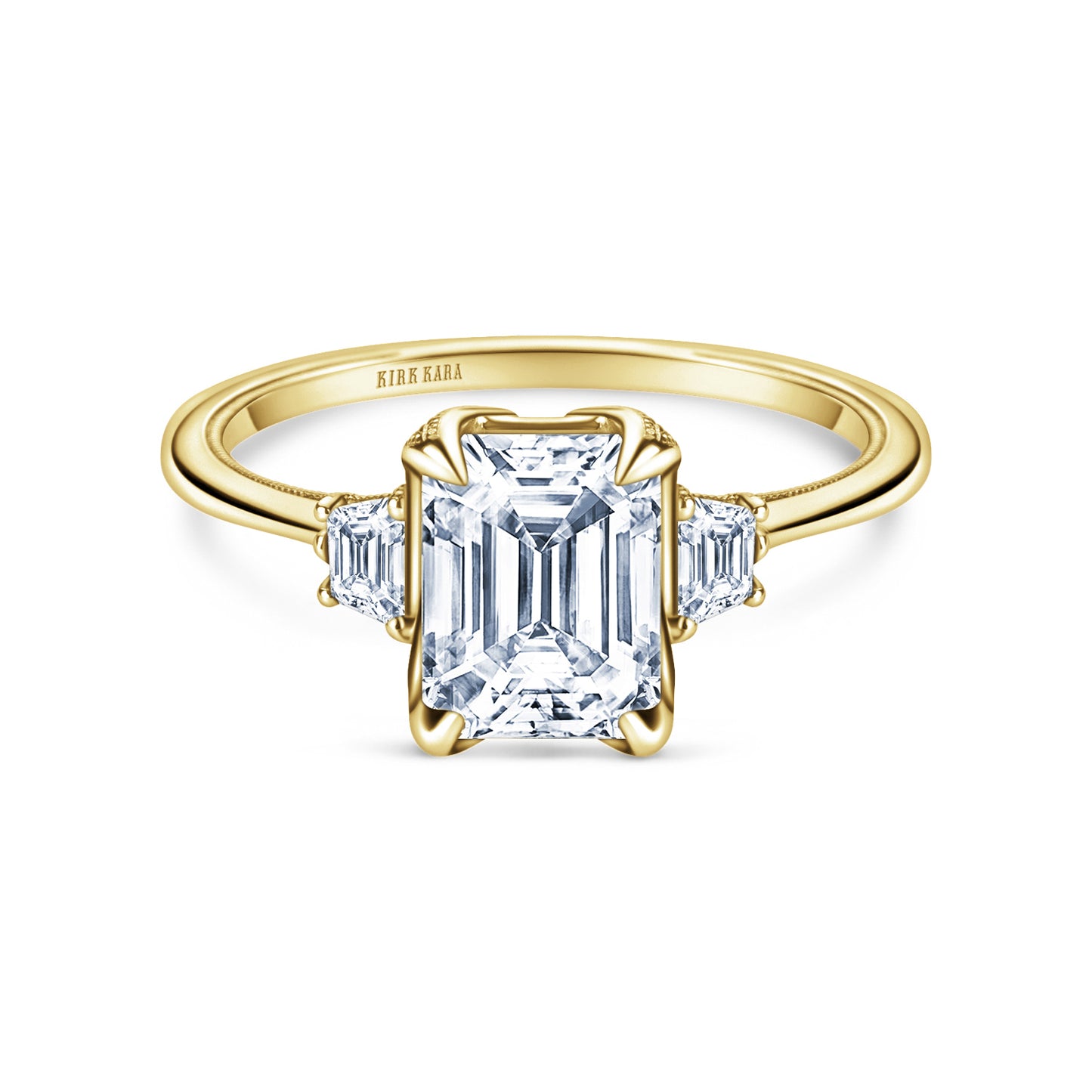 Three Stone Trapezoid Side Stone Diamond Engagement Ring