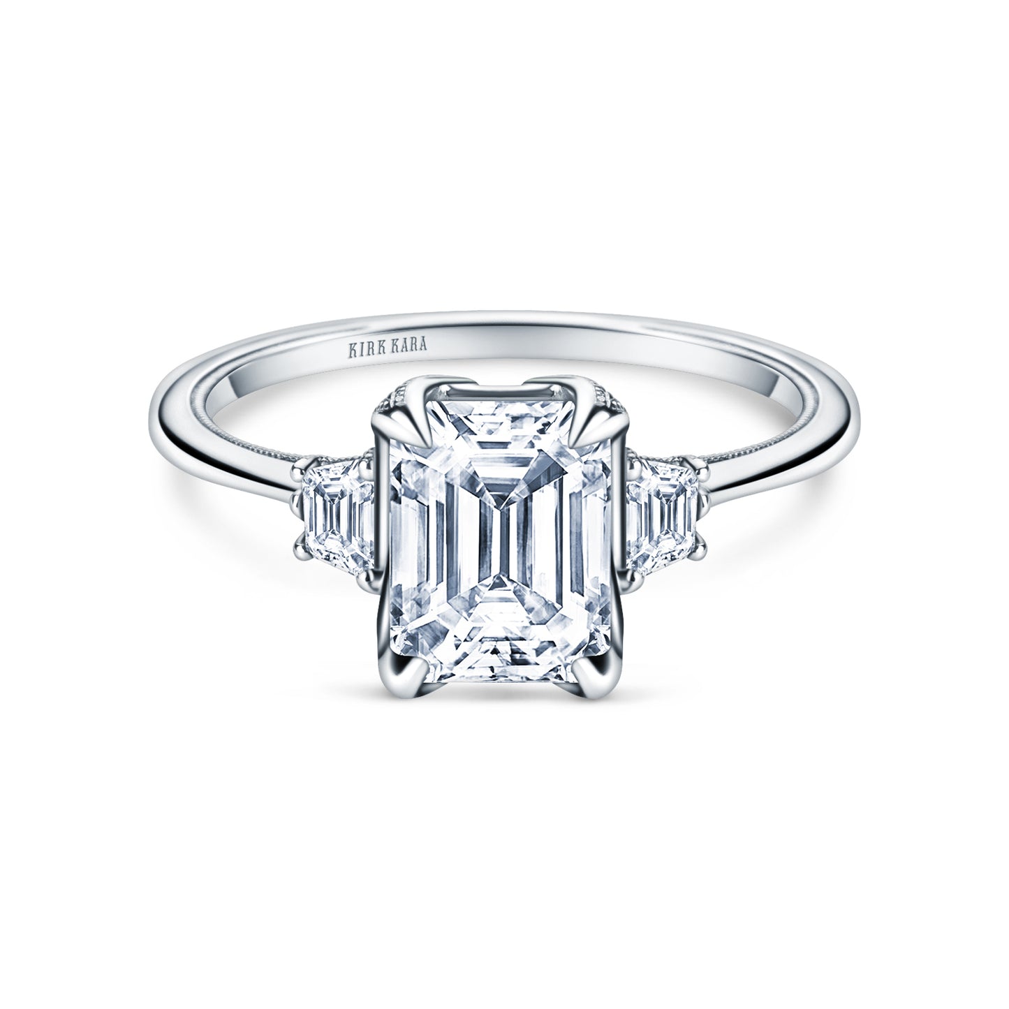 Three Stone Trapezoid Side Stone Diamond Engagement Ring