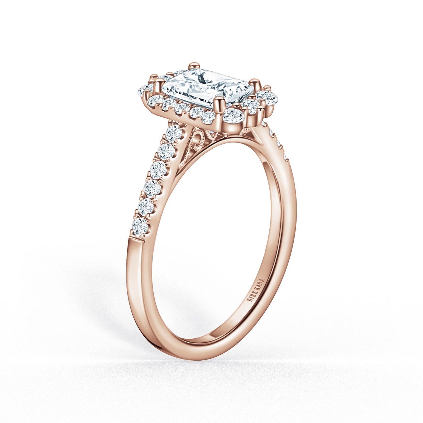 Elegant Emerald Graduated Halo Diamond Engagement Ring