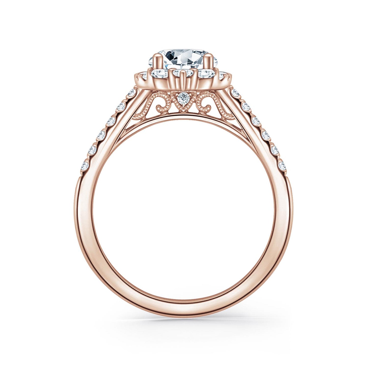 Elegant Emerald Graduated Halo Diamond Engagement Ring