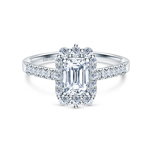 Elegant Emerald Graduated Halo Diamond Engagement Ring