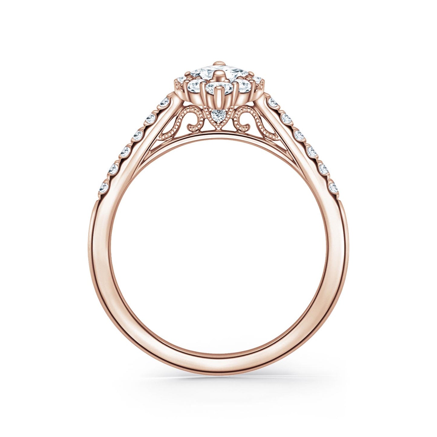 Elegant Graduated Halo Diamond Engagement Ring