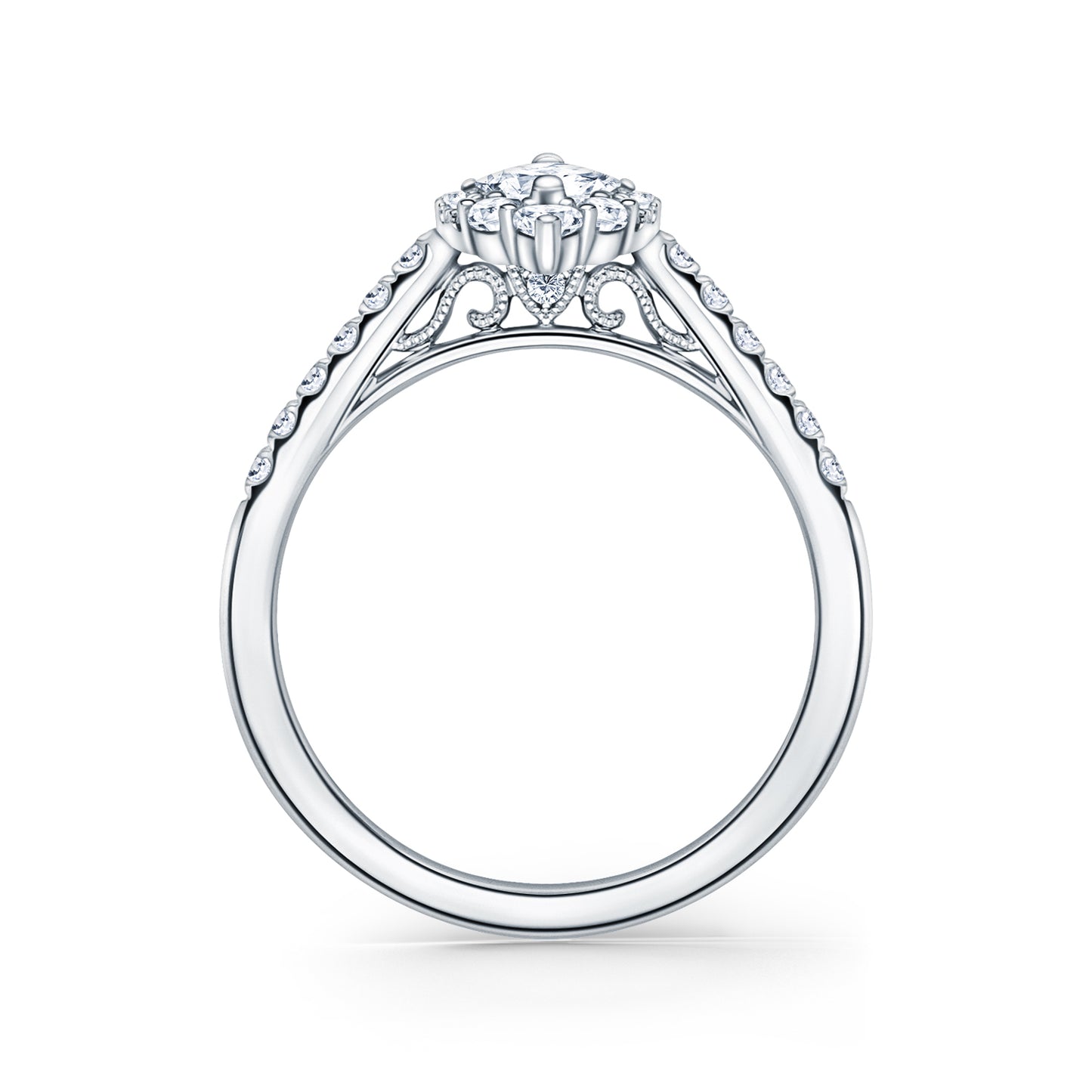 Elegant Graduated Halo Diamond Engagement Ring