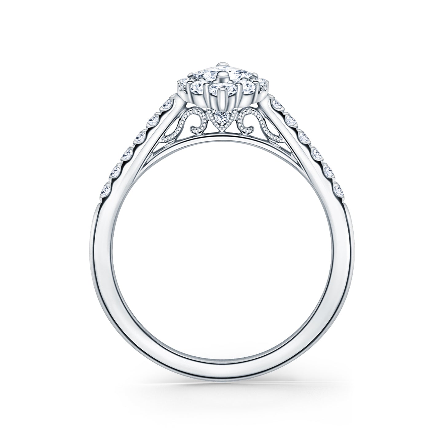 Elegant Marquise Graduated Halo Diamond Engagement Ring