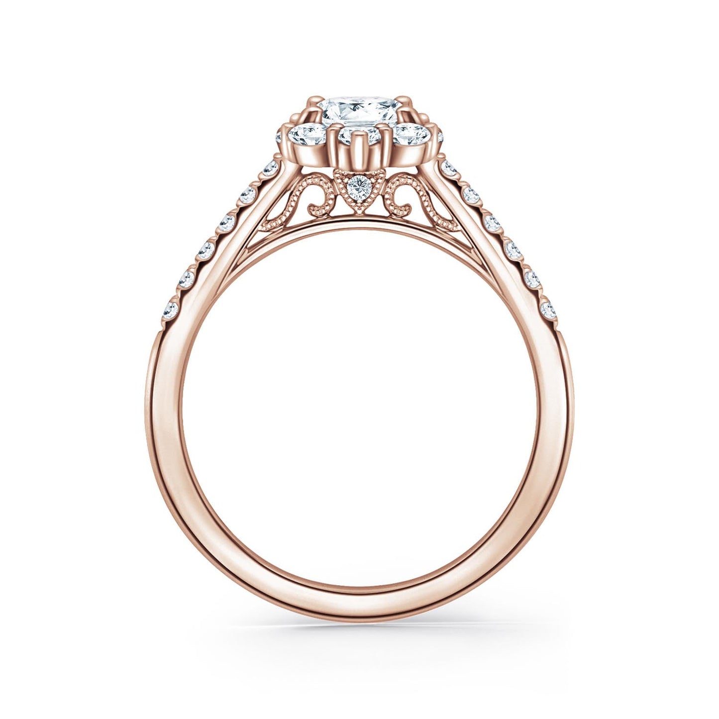 Elegant Round Graduated Halo Diamond Engagement Ring