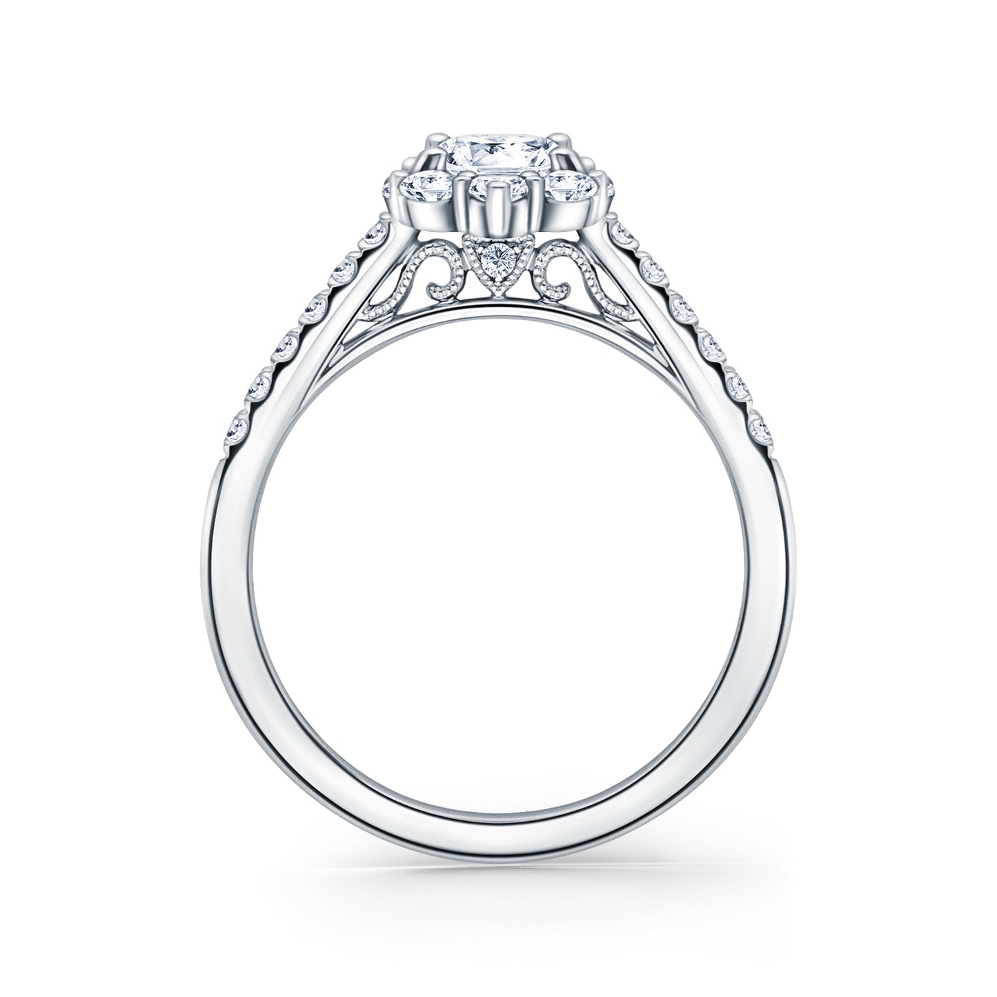 Elegant Round Graduated Halo Diamond Engagement Ring