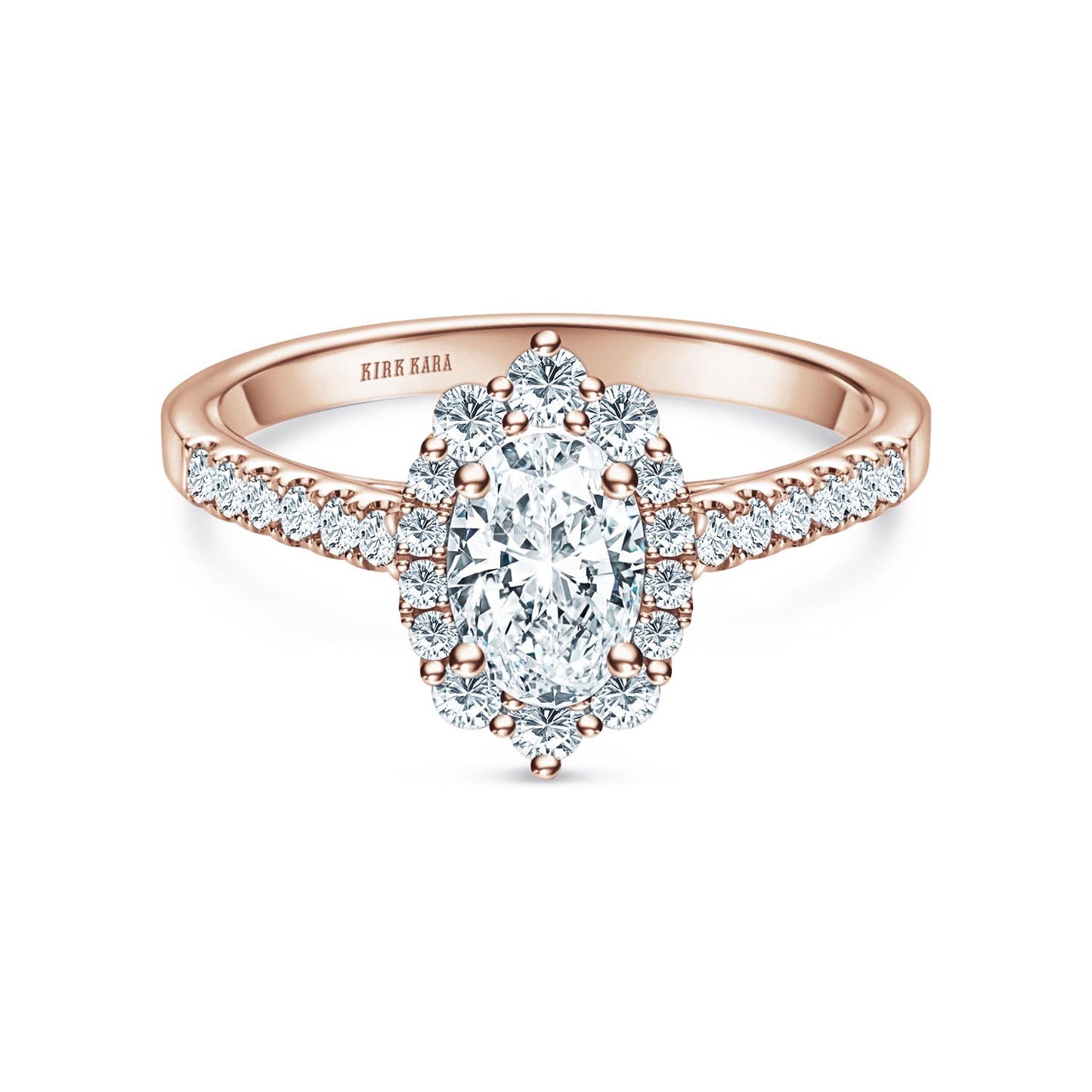 Elegant Oval Graduated Halo Diamond Engagement Ring