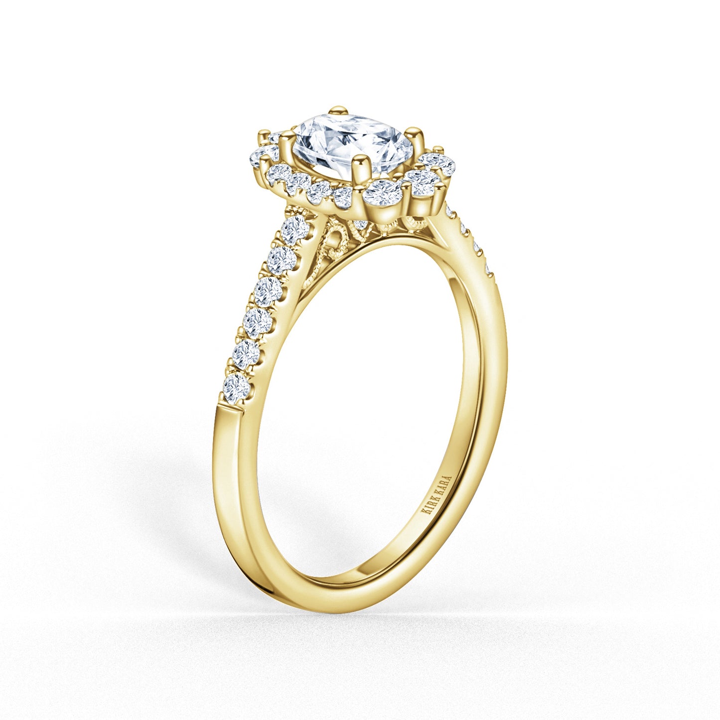 Elegant Oval Graduated Halo Diamond Engagement Ring