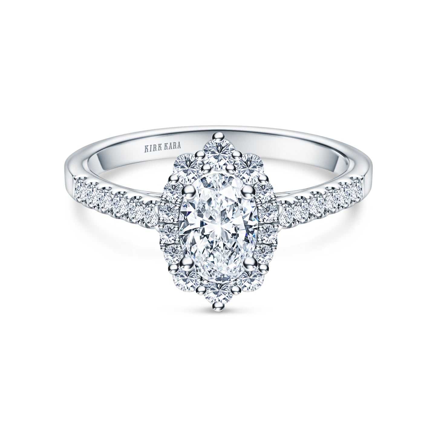 Elegant Oval Graduated Halo Diamond Engagement Ring