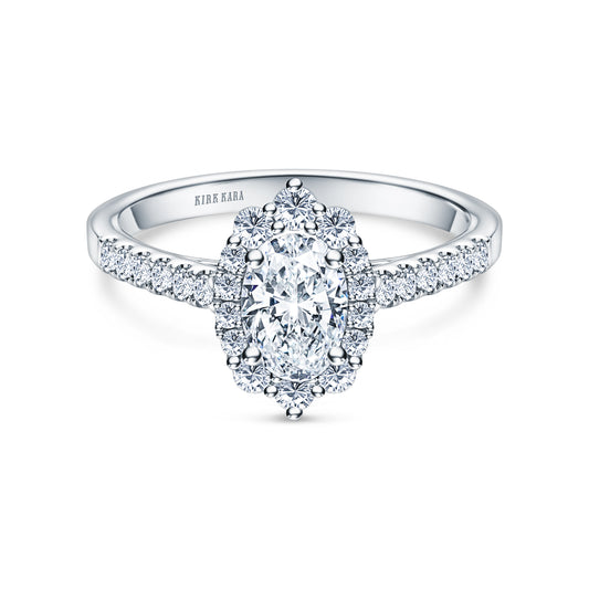 Elegant Oval Graduated Halo Diamond Engagement Ring