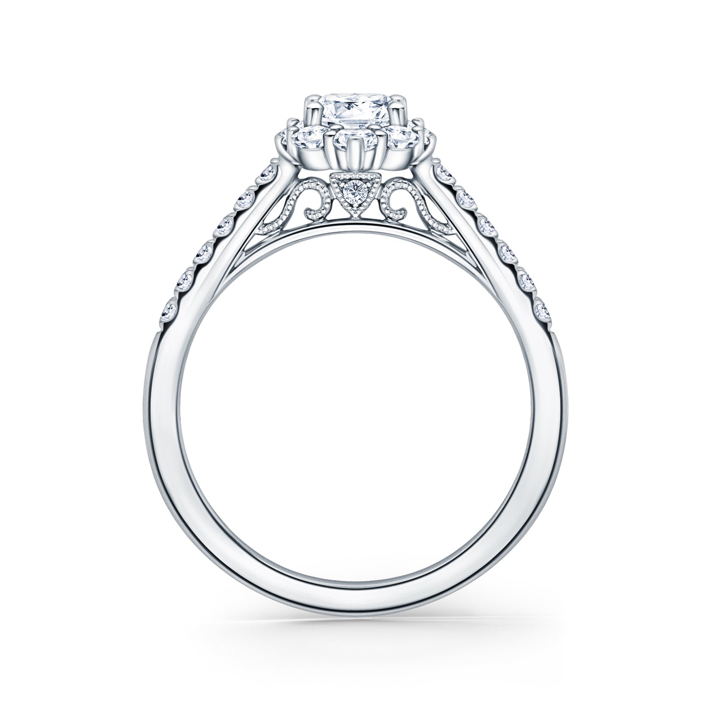 Elegant Oval Graduated Halo Diamond Engagement Ring