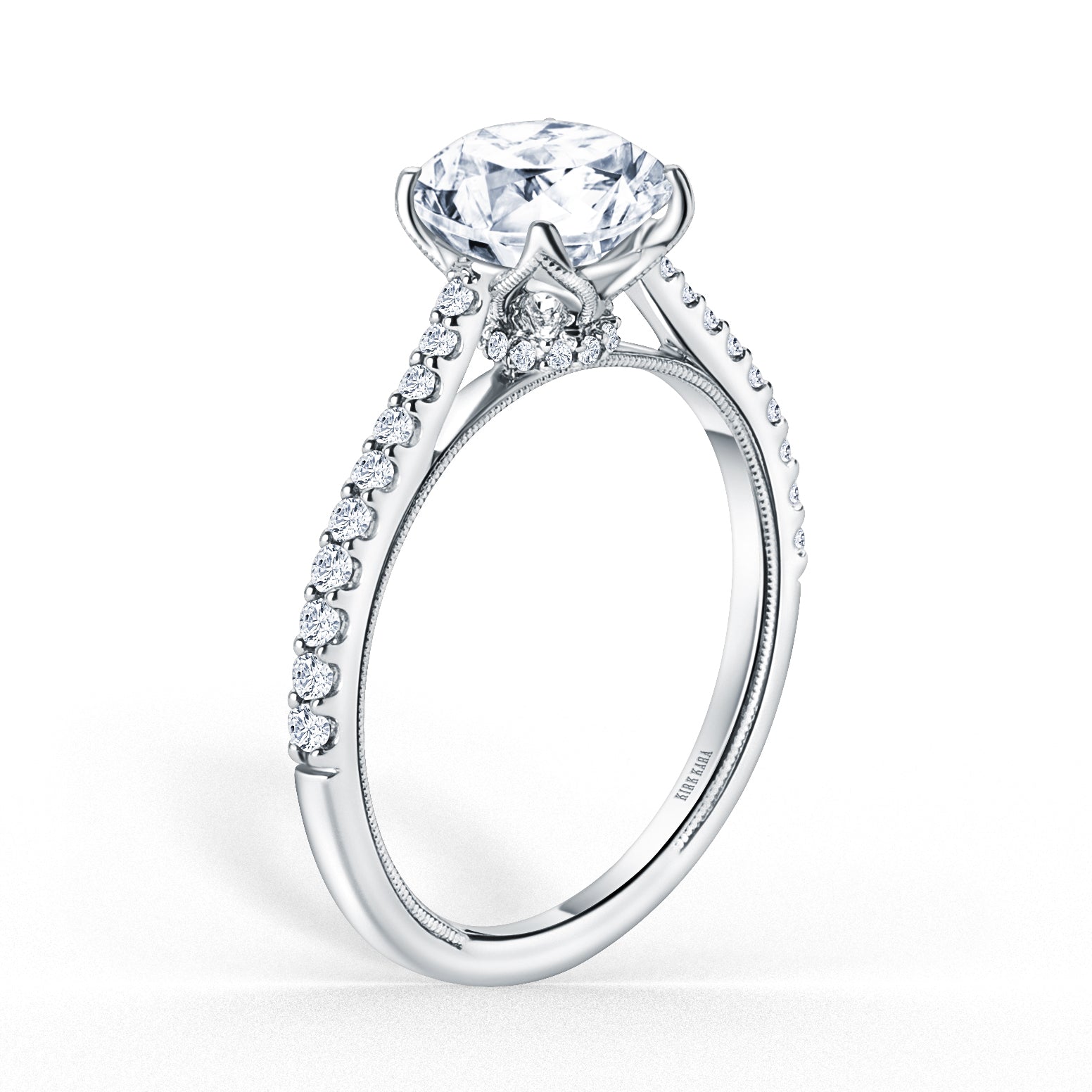 Cathedral Hidden Halo Solitaire Diamond Engagement Ring – Kirk Kara