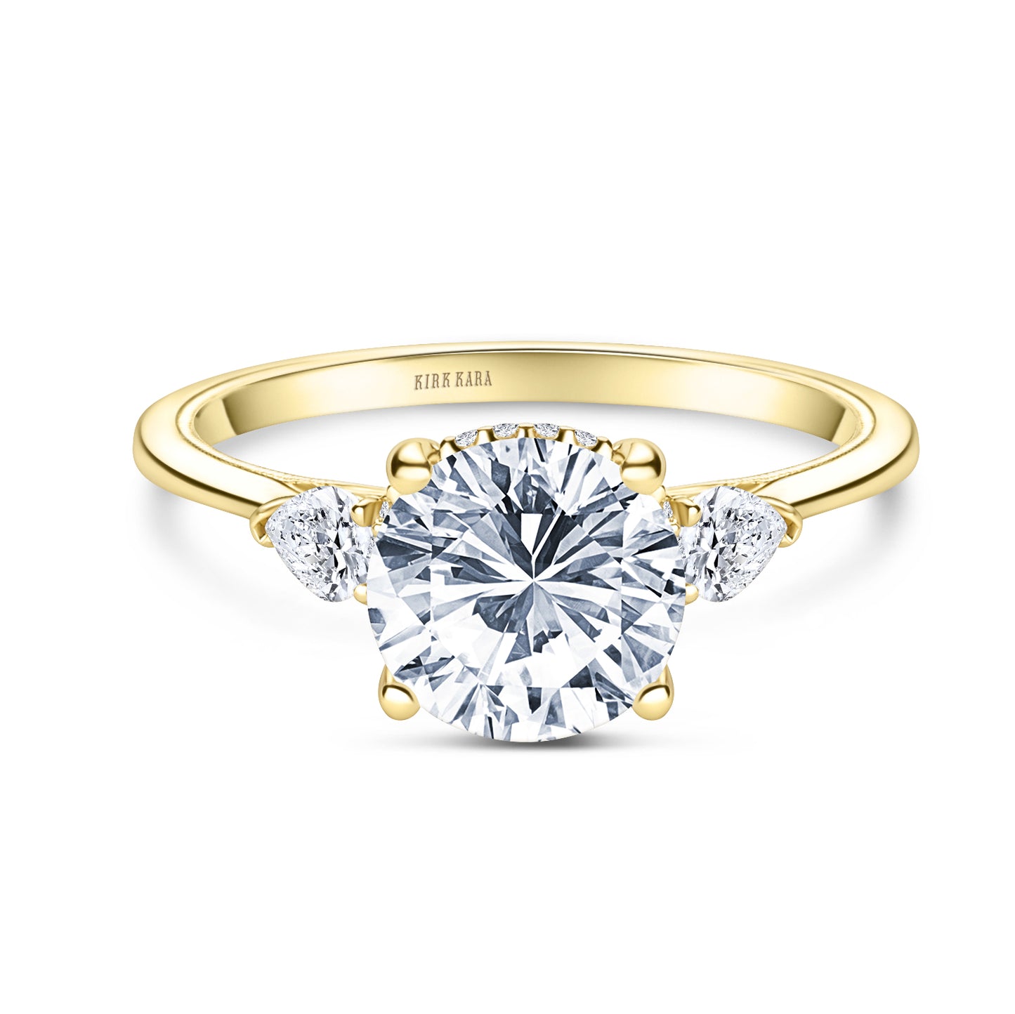 Three Stone Pear Hidden Halo Diamond Engagement Ring