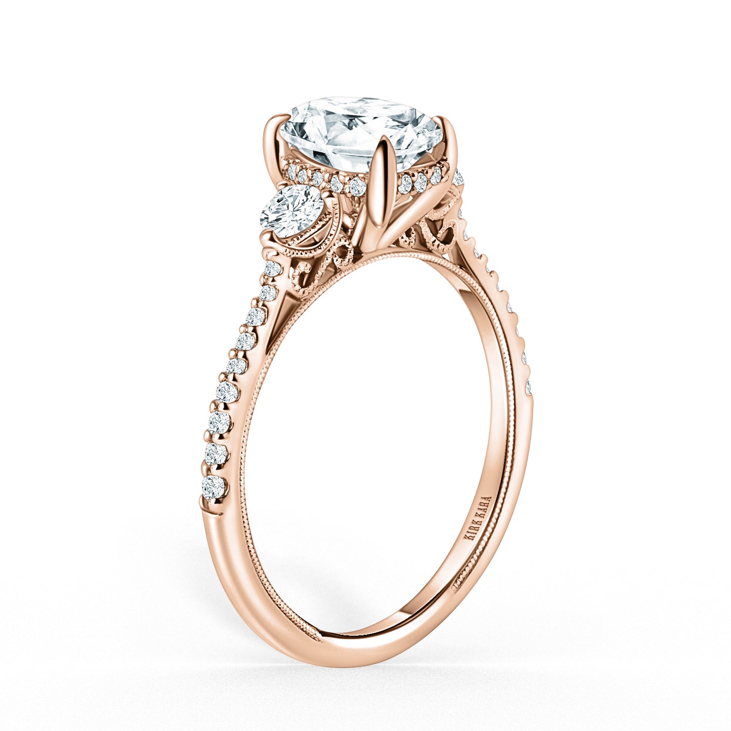 Three Stone Round Hidden Halo Diamond Engagement Ring