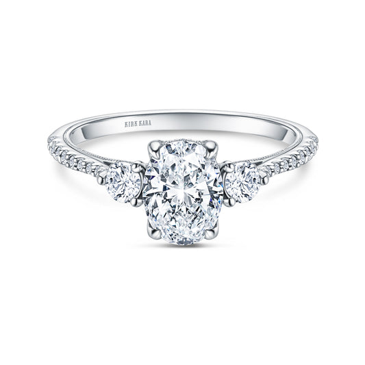 Three Stone Round Hidden Halo Diamond Engagement Ring