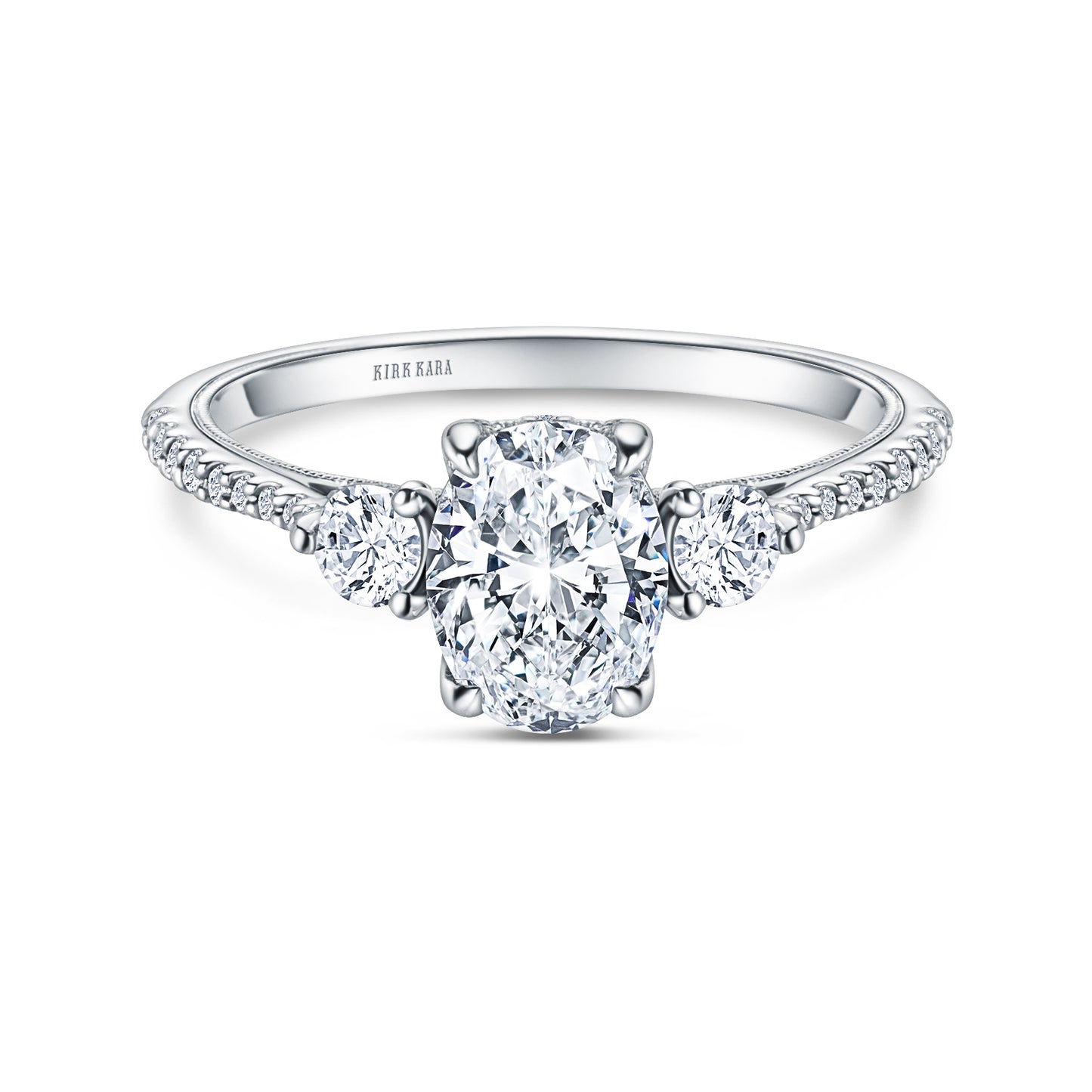 Three Stone Round Hidden Halo Diamond Engagement Ring