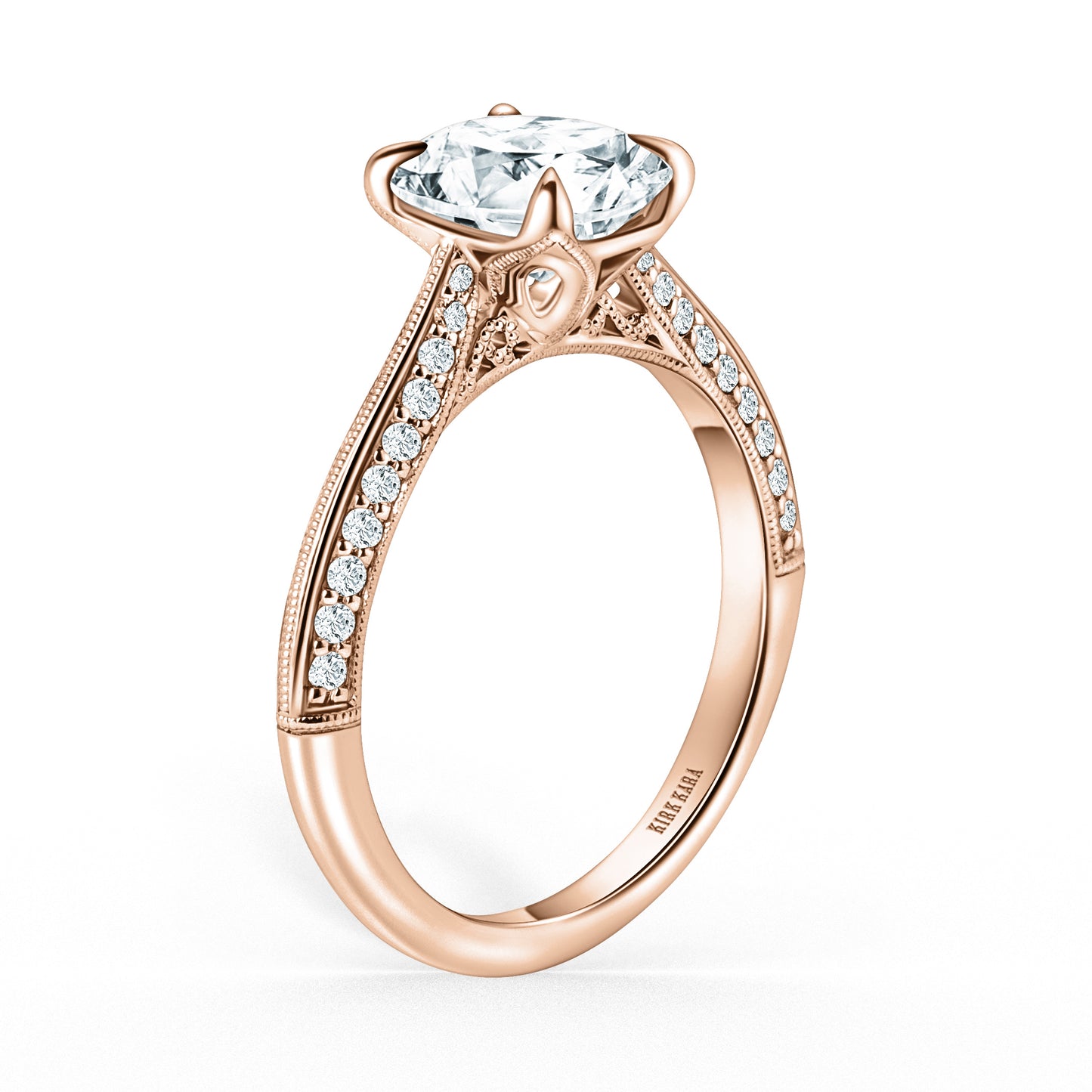 Knife Edge Milgrain Diamond Cathedral Engagement Ring