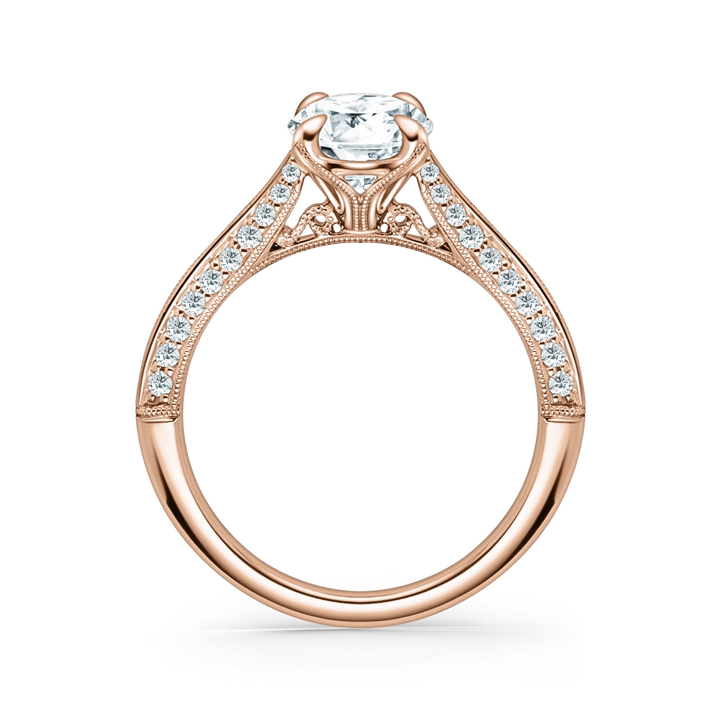 Knife Edge Milgrain Diamond Cathedral Engagement Ring