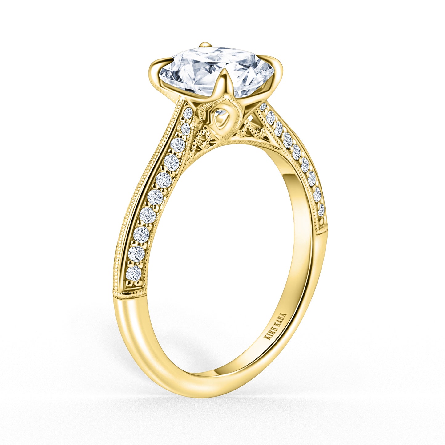 Knife Edge Milgrain Diamond Cathedral Engagement Ring