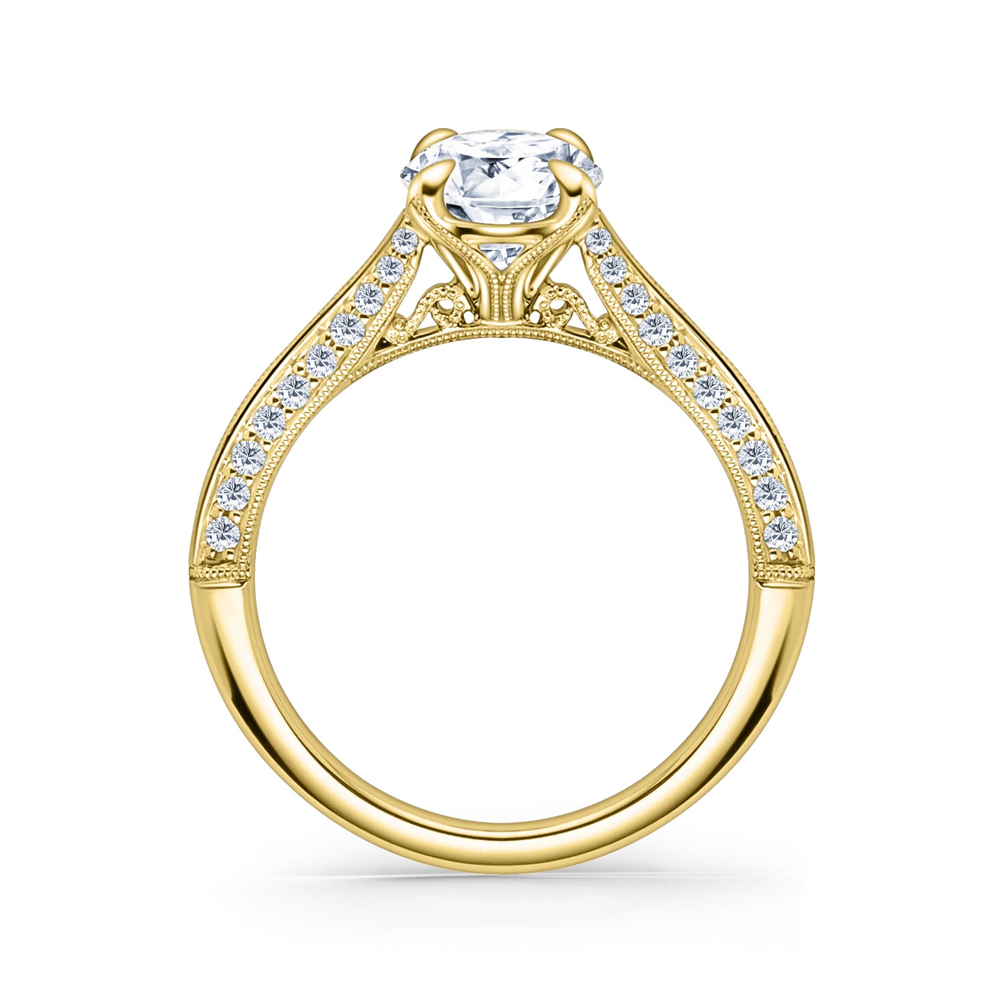 Knife Edge Milgrain Diamond Cathedral Engagement Ring