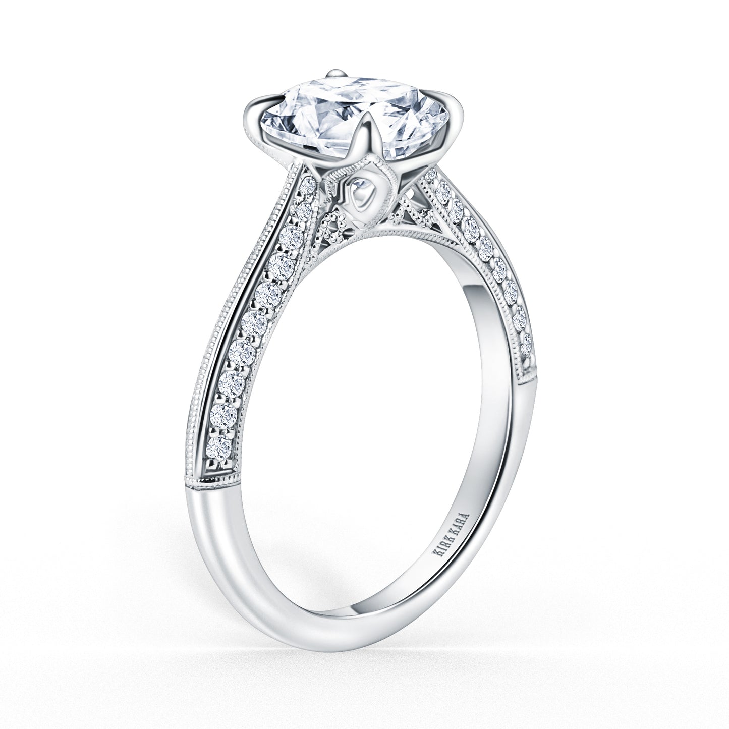 Knife Edge Milgrain Diamond Cathedral Engagement Ring