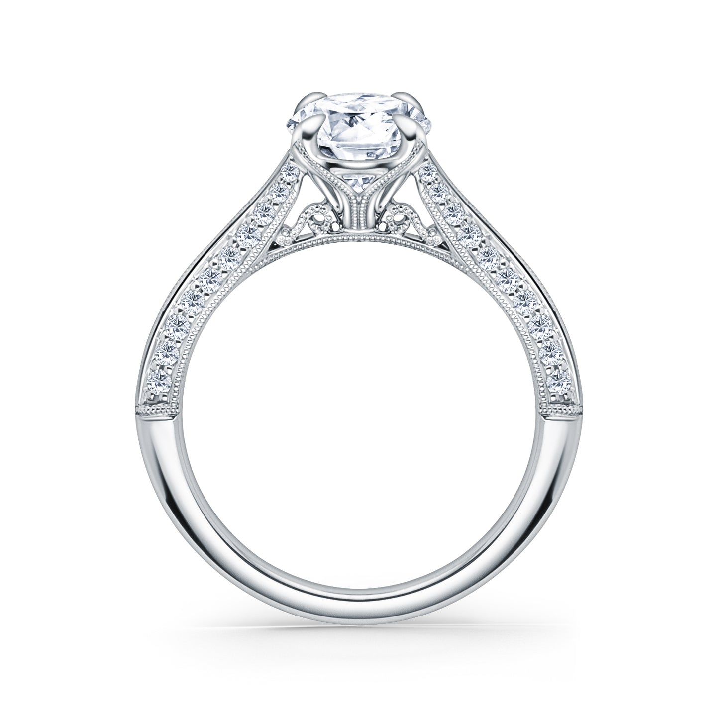 Knife Edge Milgrain Diamond Cathedral Engagement Ring