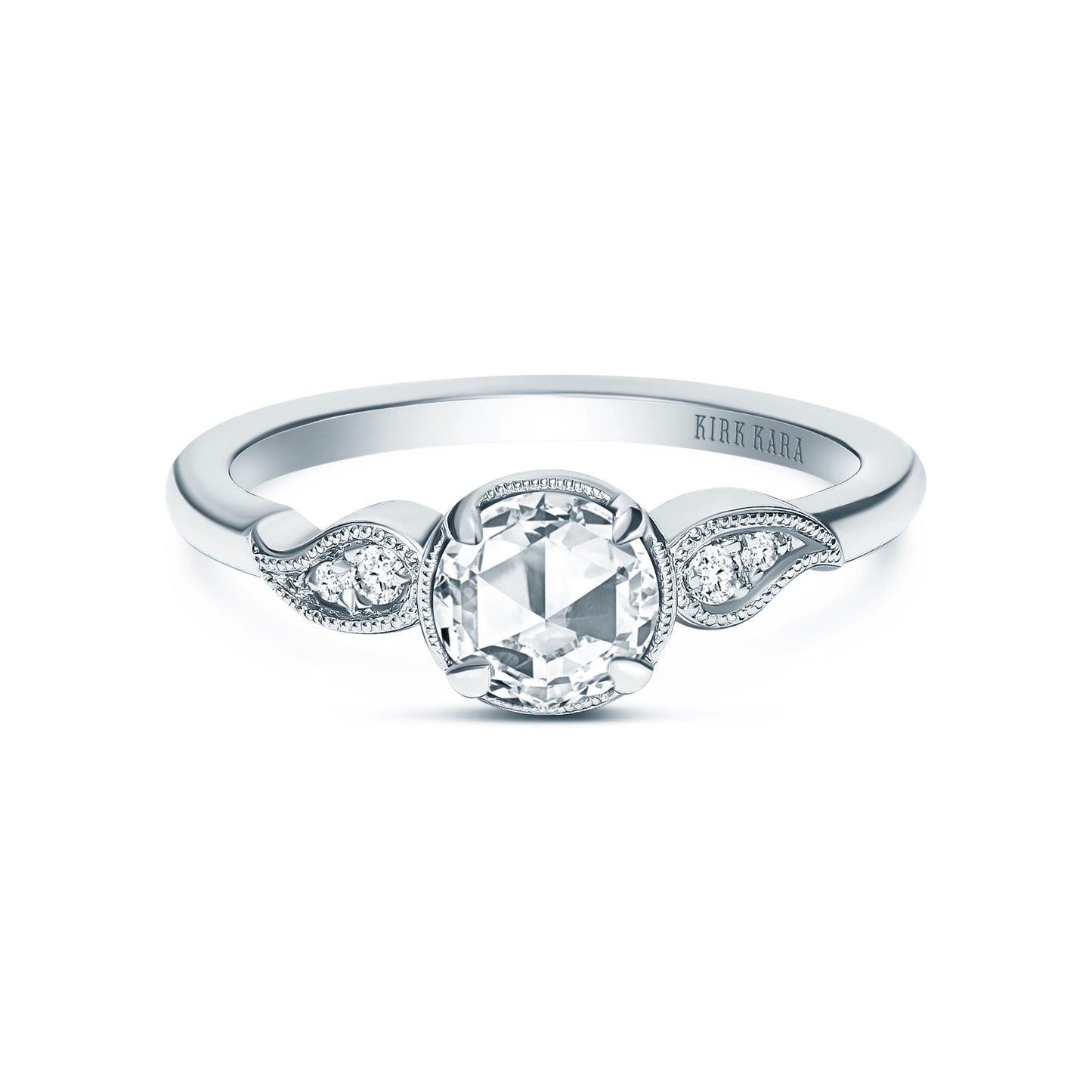 Paisley Floral Milgrain Rose Cut Diamond Engagement Ring