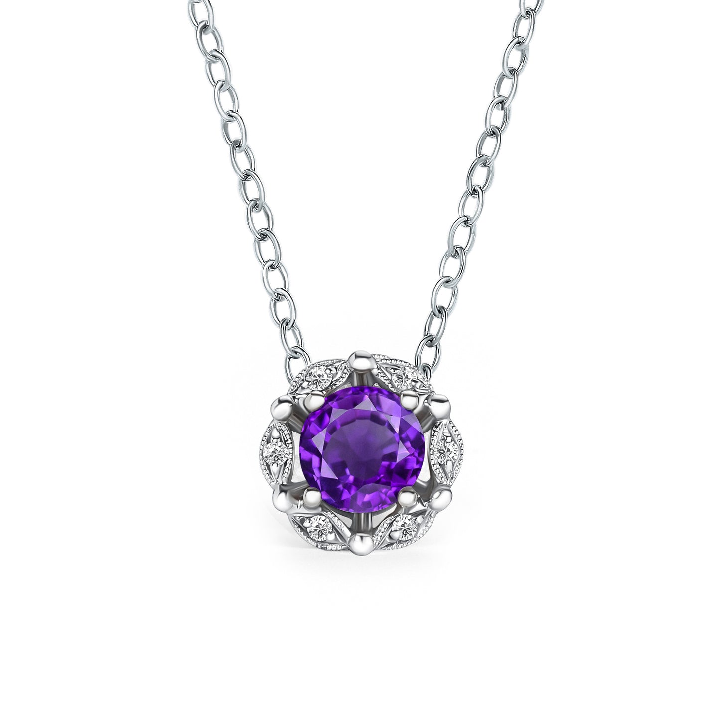Delicate Floral Amethyst Diamond Necklace