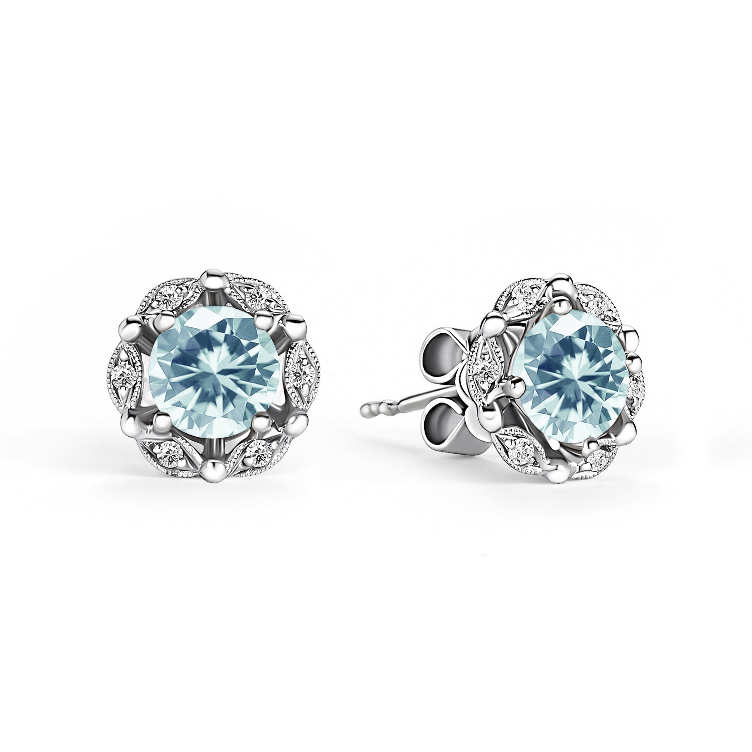 Delicate Floral Aquamarine Diamond Stud Earrings – Kirk Kara