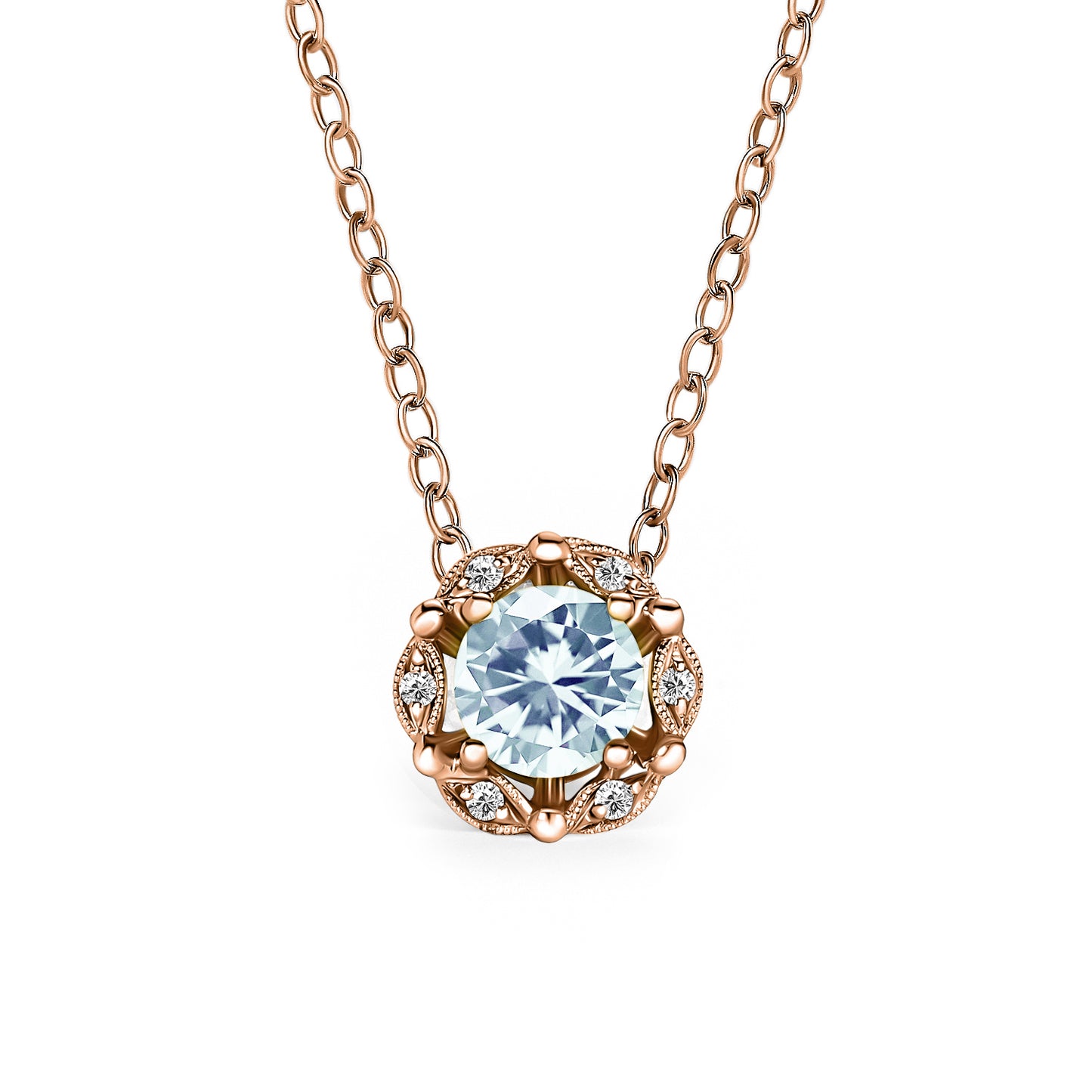 Delicate Floral Aquamarine Diamond Necklace