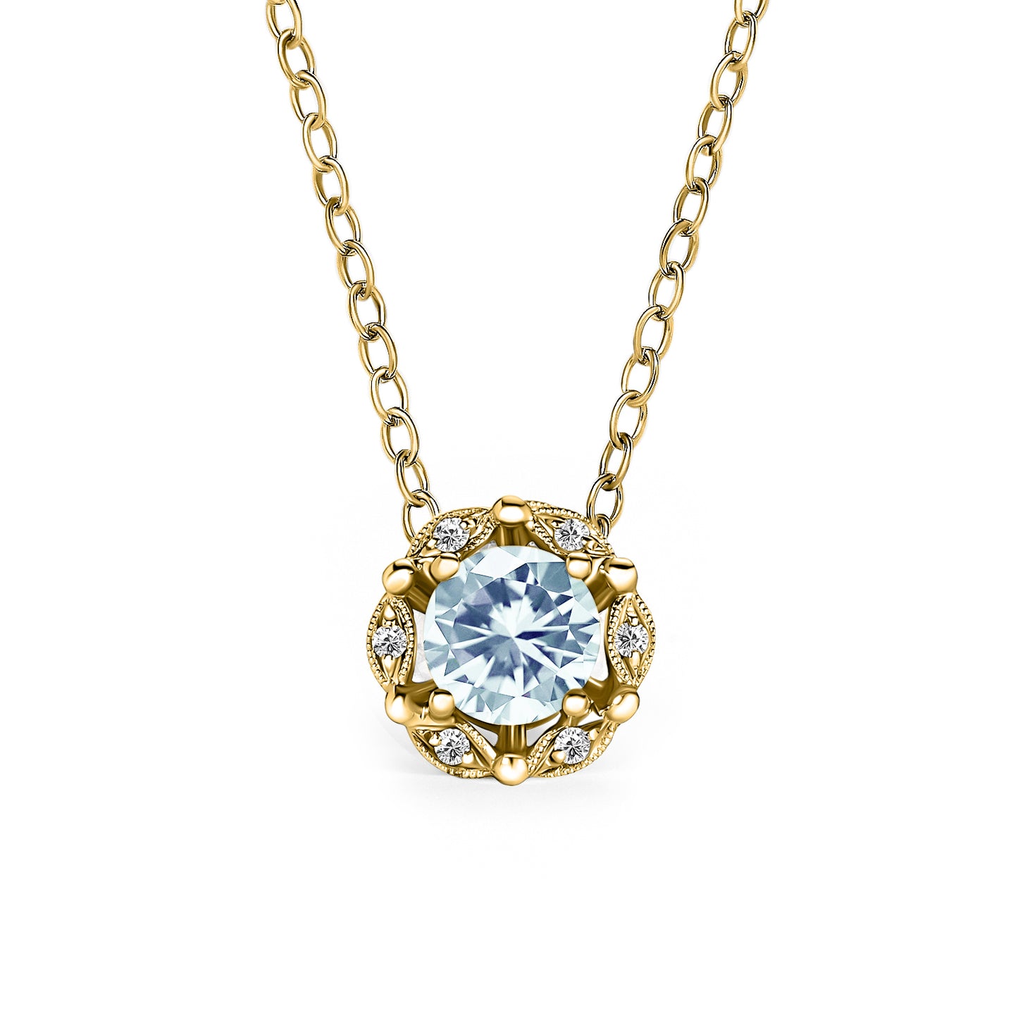 Delicate Floral Aquamarine Diamond Necklace