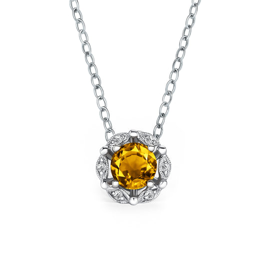 Delicate Floral Citrine Diamond Necklace