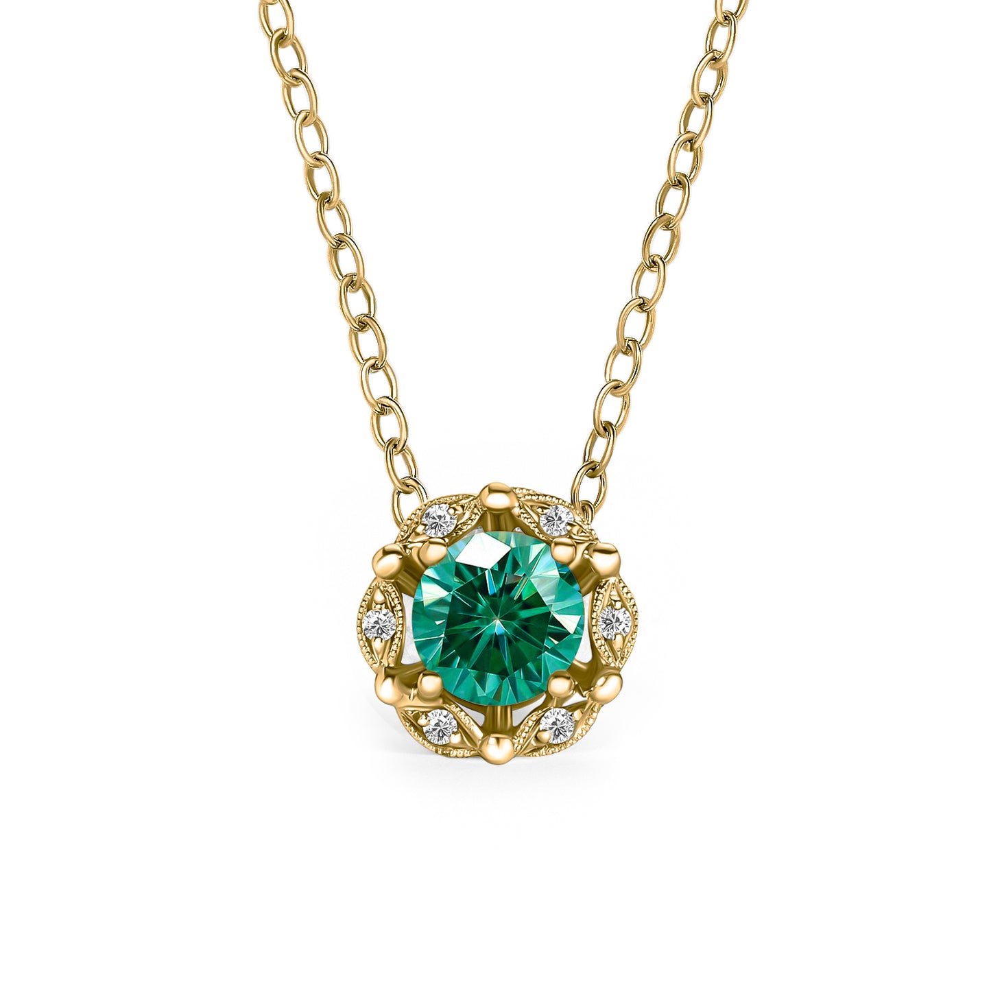 Delicate Floral Green Moissanite Diamond Necklace