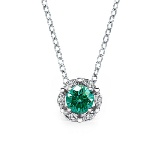 Delicate Floral Green Moissanite Diamond Necklace