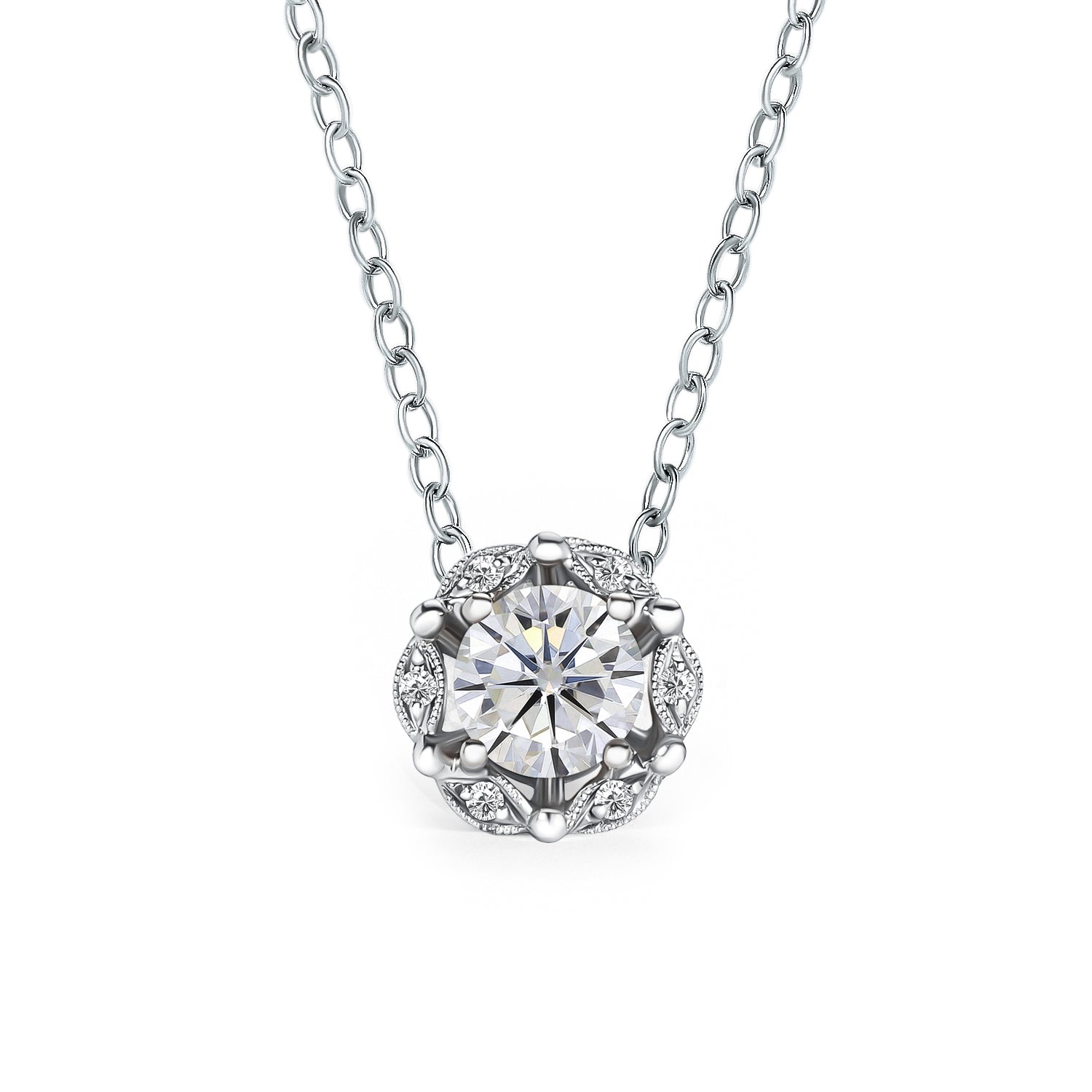 Delicate Floral White Moissanite Diamond Necklace