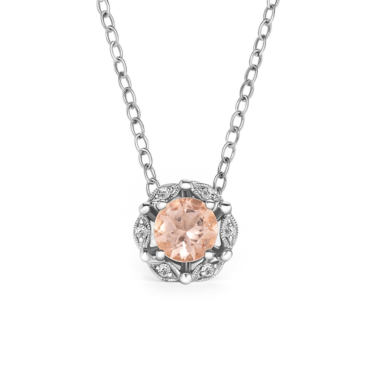 Delicate Floral Morganite Diamond Necklace