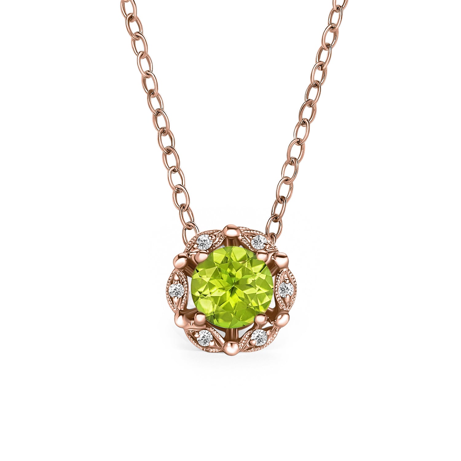 August Birthstone Peridot & Diamond Pendant Necklace - 14 Karat Yellow Gold  | eBay