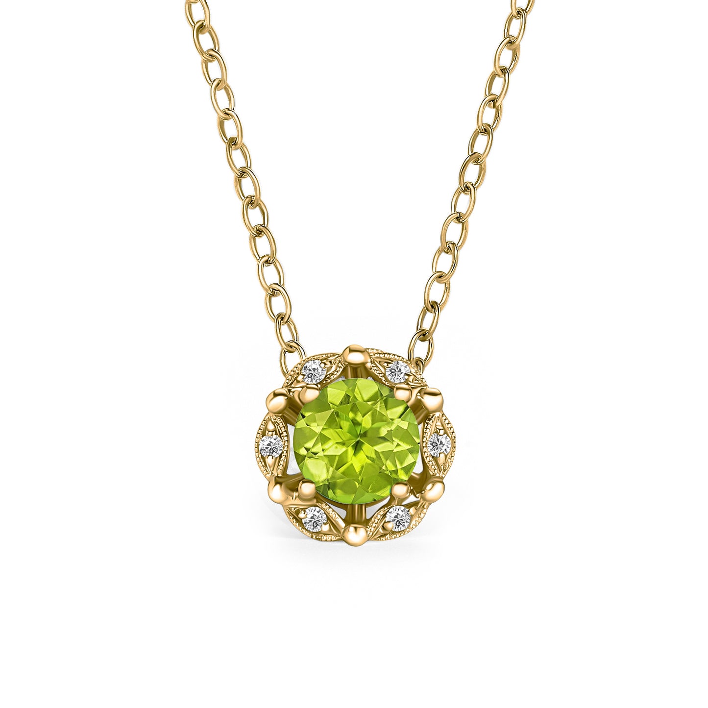 Delicate Floral Peridot Diamond Necklace