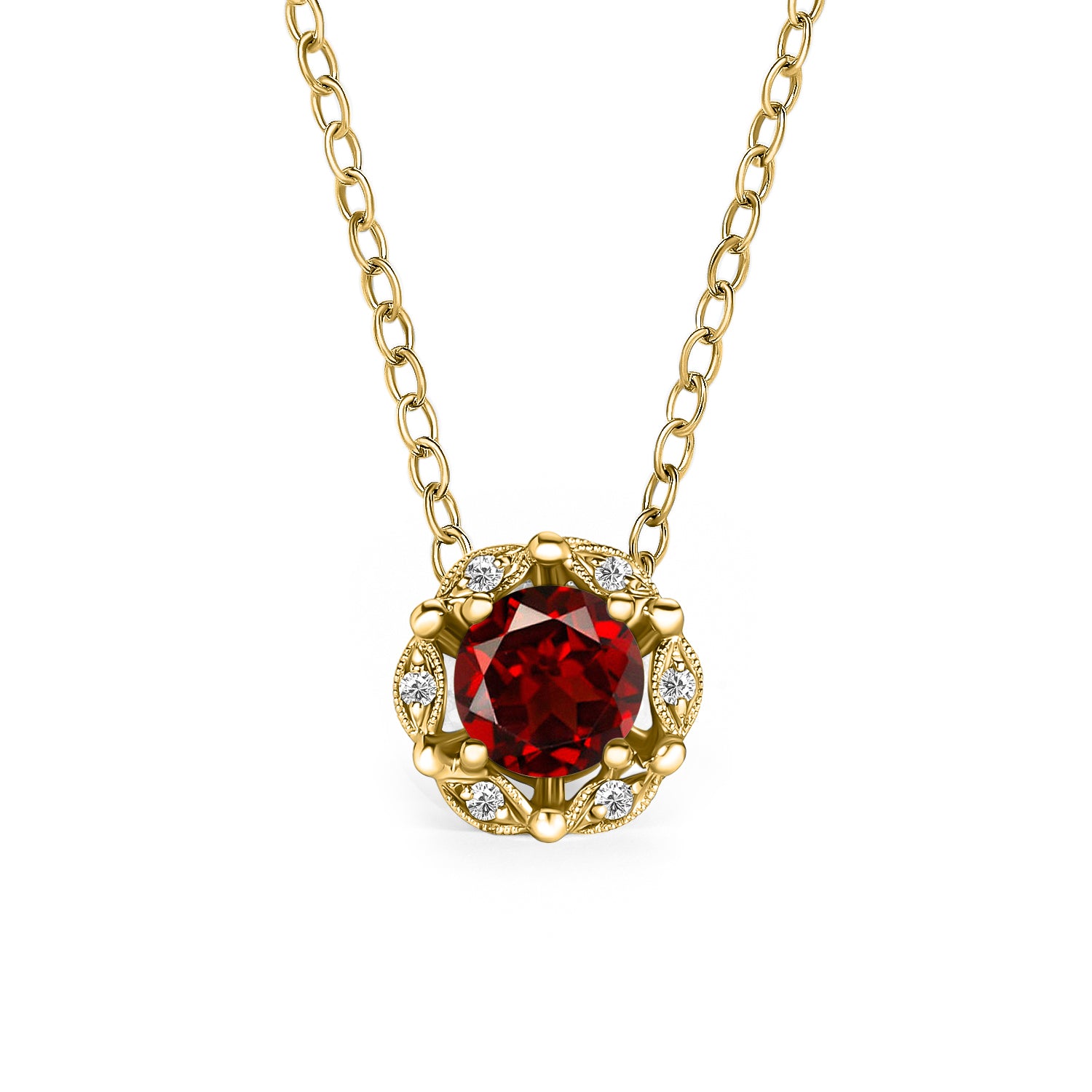 Delicate Floral Red Garnet Diamond Necklace