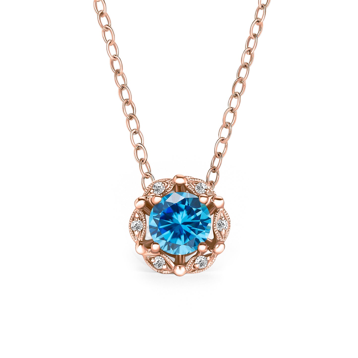 Delicate Floral Swiss Blue Topaz Diamond Necklace